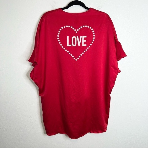 Victoria Secret Robe Cover Up Kimono Satin Red Love Ruffled Front Tie B13 - Picture 3 of 8